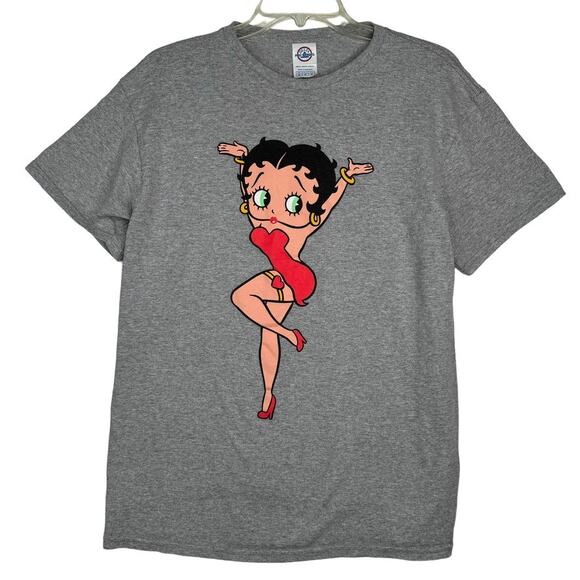 Betty Boop Pinup Screen Printed Graphic T-Shirt Gray Red Unisex M - Picture 1 of 6
